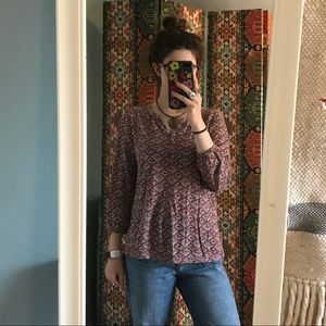 3/4 sleeve tribal print shirt